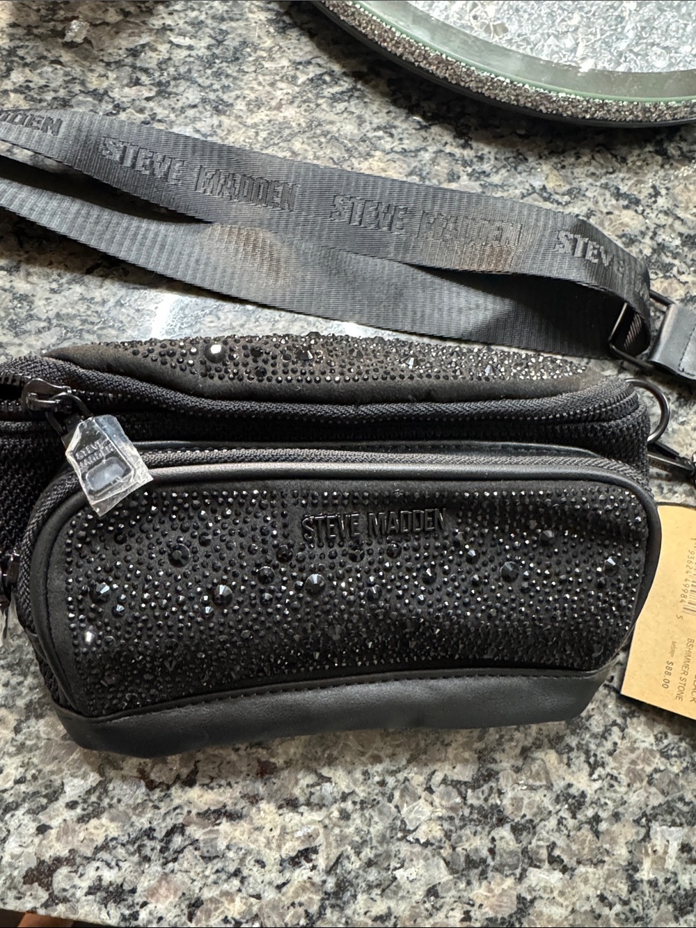 Steve Madden Black Crystal-Embellished Crossbody belt sling bag NWT - Picture 11 of 16